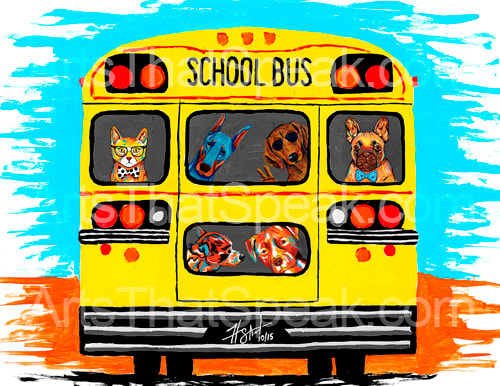 Hector Santiago Art - School Bus Art - Cat Art - Doberman Art - Dachshund Art - French Bulldog Art - Chihuahua Art - Pitbull Art - Dog Art
